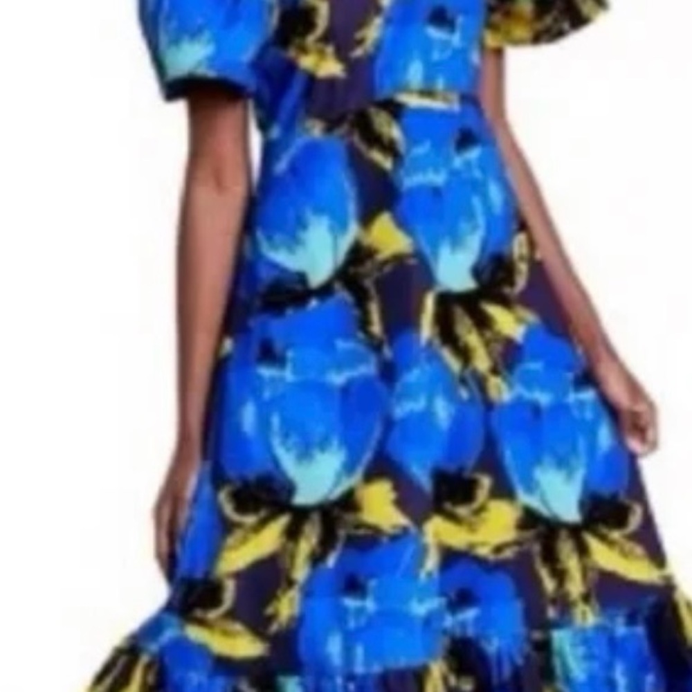 Christopher John Rogers Blue and Yellow Floral Dress